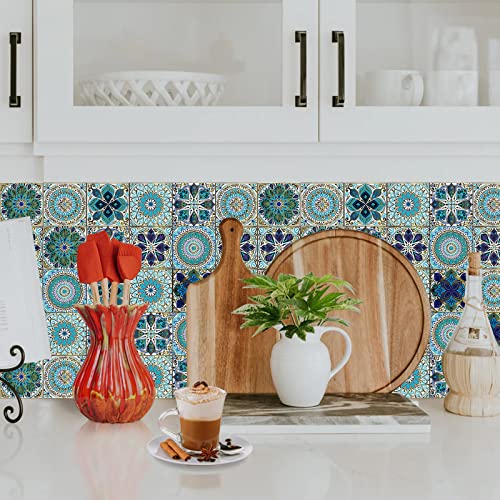 24Pcs Peel and Stick Tile Stickers, 4x4 Bathroom & Kitchen Backsplash Tile Decals Waterproof Self-Adhesive Square Vinyl Wall Decals Mandala Style Wall Decor (Best When adhered to Tiles - color: Ts-104