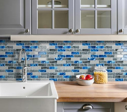 Peel and Stick Backsplash 3D Self Adhesive Marble Wall Tile 10 Sheet - color: Blue