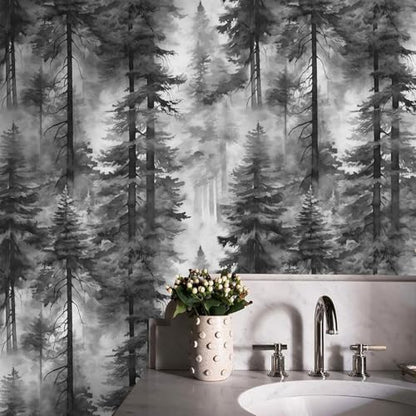 HAOKHOME Forest Wallpaper Peel and Stick Black White Mural 17.3in x 32.8ft - color: Grey/Black/White, size: 17.3in x 32.8ft