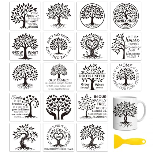 Peacoblue Black Tree of Life Rub On Transfers for Craft, Transfer Sticker - style: Black Tree of Life