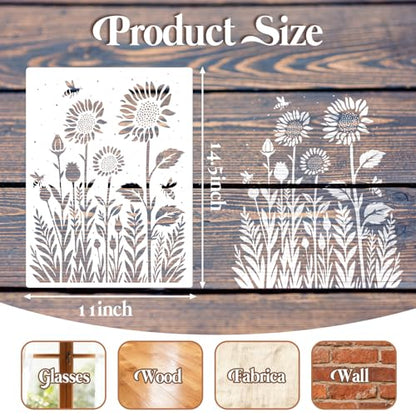 9 Pcs Large Wildflower Wall Stencils for Painting 11x14.5 Inch - style: Wildflower