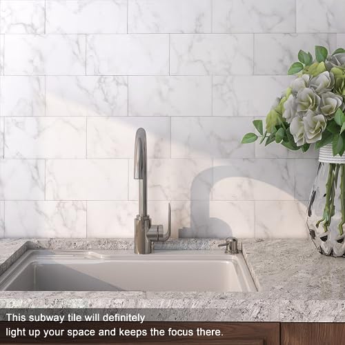 VAOVI Matte Peel and Stick Tiles Bathroom Wall(23pcs,Carrara White) - color: Carrara White