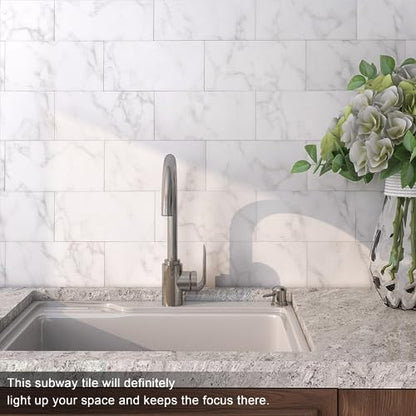 VAOVI Matte Peel and Stick Tiles Bathroom Wall(23pcs,Carrara White) - color: Carrara White