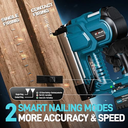 Cordless 2" Brad Nailer for Wood, 2-in-1 18GA Nail Gun, 2×2.0Ah Batteries