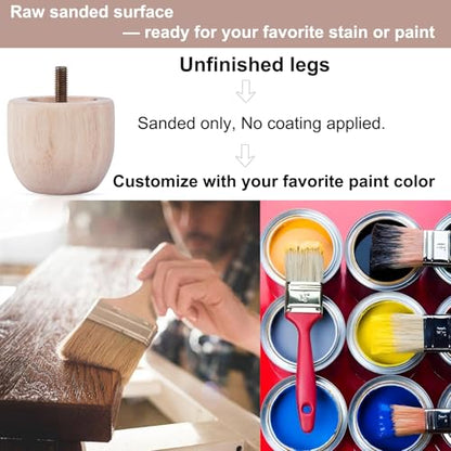 2 Inch Short Unfinished Wooden Furniture Legs Set of 4, Solid Wood Cylindrical Small Table Legs, Chair Legs, Sofa Legs, Cabinet Legs, Couch Legs, DIY Replacement Feet (Natural Wood, Unpainted) - color: Unfinished, size: 2 Inch
