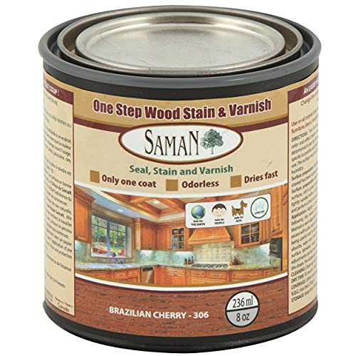 SamaN Interior One Step Wood Seal, Stain and Varnish – Oil Based Odorless Dye - Protection for Furniture and Fine Wood (Brazilian Cherry SAM-306, 8 oz) - color: Brazilian Cherry, size: 8 oz