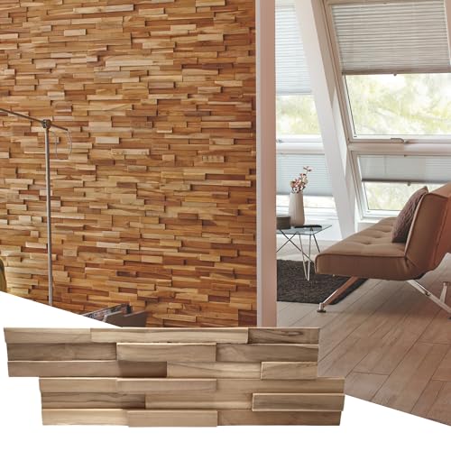 Wall!Supply 3D Wall Panels – Reclaimed Modern Asian Teak Wood – Home Decor Wallpaper Alternative for Living Room, Bedroom & Office – Easy DIY Installation – 10 Pack, Covers 9.6 Sq Ft - color: Teak Firenze, style: UltraWood