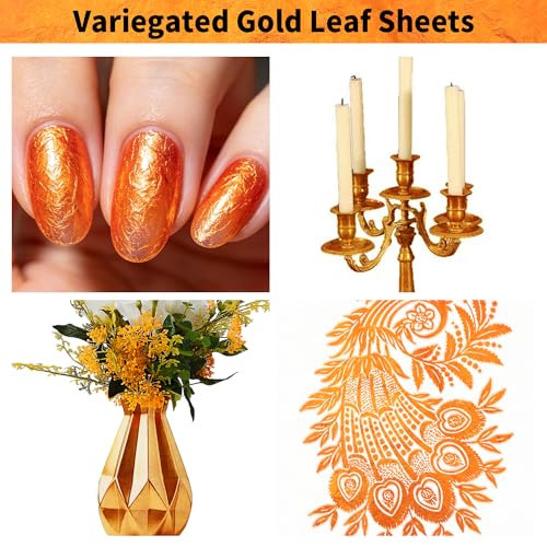 KINNO Variegated Gold Leaf Sheets 25 PCS with Rich Sun Red, 5.51*5.51inch - color: Sun Red