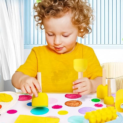 100 Pcs Round Paint Sponges Set, 5 Sizes Sponge Brushes for Painting, Sponge Paint Brushes for Acrylic Painting, Wooden Handle Craft Sponges for DIY, Crafts and Kids Arts - style: 100 Pcs Yellow