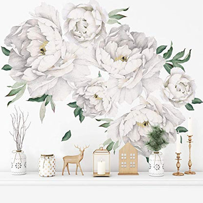 White Peony Wall Stickers Floral Decals for Bethroom Kitchen