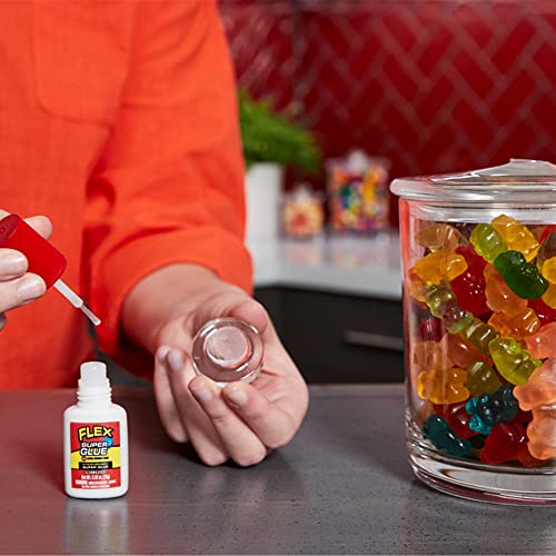 Flex Super Glue Liquid, 10 Gram Brush-On Bottle, 2-Pack, Clear, Instant Bond, Quick Dry, Cyanoacrylate Adhesive, Precision Brush for Wood, Metal, Plastic, Crafts, Ceramic, and Toy Repairs