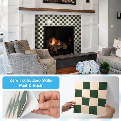 Art3d Grid Tile Peel and Stick Backsplash, 10-Pack, Dark-Green & Warm White - color: Dark-green and Warm White