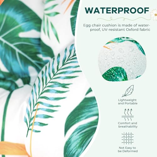 Hanging Egg Chair Cushion 47x35x7 Inches Waterproof Yellow-Green Leaf - color: 4#