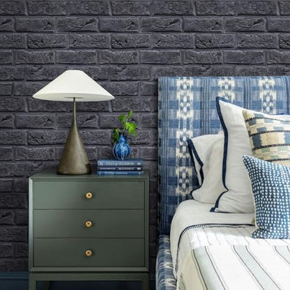 COMSTICKC 3D Faux Brick Wall Panels Peel and Stick, 10 Pcs 11.8" x 11.8" - color: Dark Gray