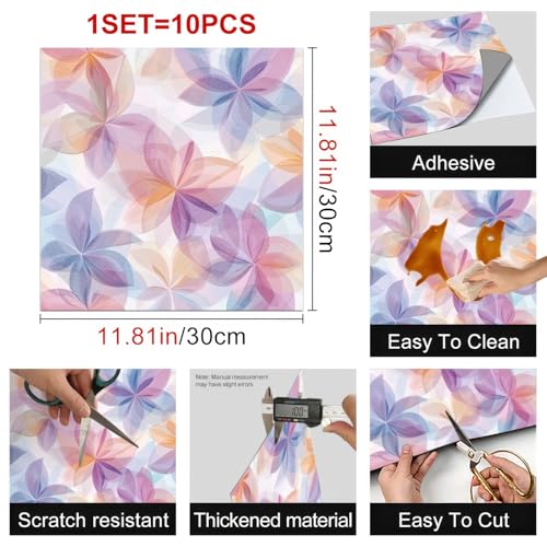 HOMETITUTE Purple Floral Petal Peel Stick Vinyl Floor Tile 12x12 Inch - style: Pastel Flower