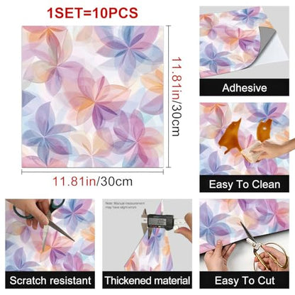 HOMETITUTE Purple Floral Petal Peel Stick Vinyl Floor Tile 12x12 Inch - style: Pastel Flower