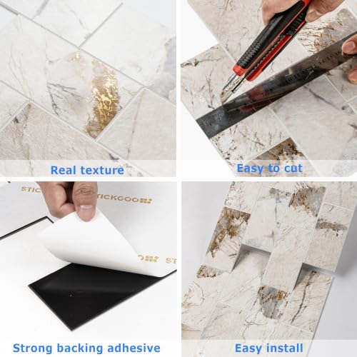 STICKGOO 10-Sheet Backsplash Peel and Stick Subway Tile(Thicker Design) - color: Glossy Pandora Marble