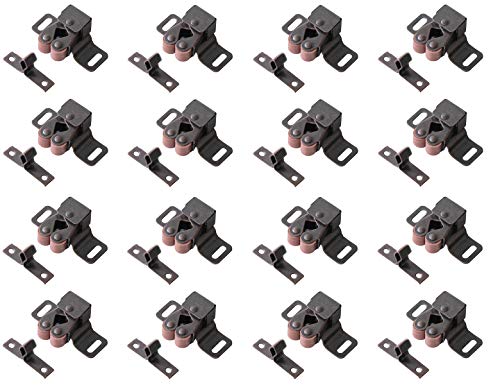 Double Roller Catch with High Feet Copper, Steel Latch 1.9"L with Screws for Cabinet Cupboard Closet Door, Metal Hardware (Set of 16) - color: Copper