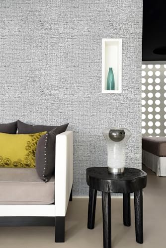 Gray Grasscloth Peel and Stick Wallpaper Textured 15.7in x 196.8in - color: Gray, size: 15.7" x 196.8"