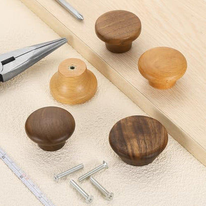 uxcell 2Pcs Round Wood Drawer Knob, 1 5/8" Diameter Round Head Dresser Knobs Wooden Knobs with Screws for Furniture Drawer Dresser Wardrobe Cupboard, Walnut - color: Walnut
