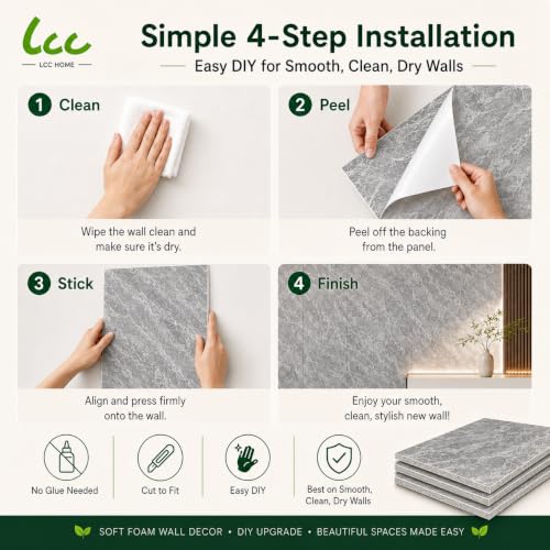 LCC Peel and Stick Wall Panels, Marble Look Backsplash Panels, Lightweight Wall Covering for Kitchen, Bathroom, Living Room & Bedroom (50, Modern Stone Grey) - color: Modern Stone Grey