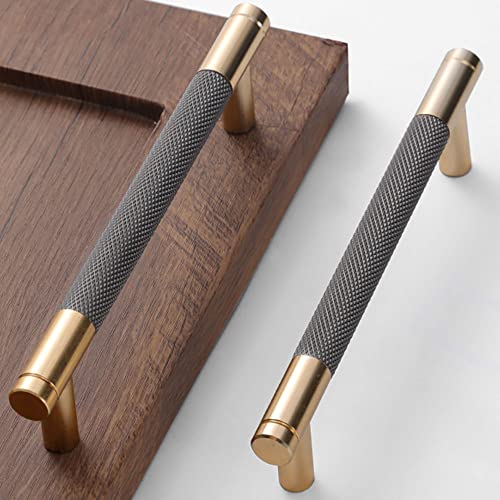 10 Pack 5 Inch 128 mm Bar Cabinet Pulls Gold and Grey Knurled Handles for Brushed Gold Drawer Pulls Cupboard Aluminum Handles - color: Gold and Grey, size: 5 Inch
