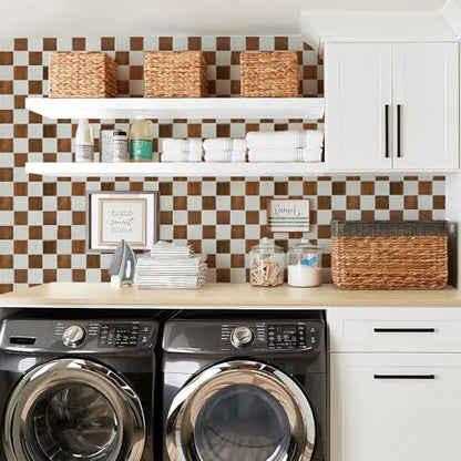 STICKGOO 10 Sheets Peel and Stick Backsplash - 9" x 9" 4D Adhesive Peel and Stick Tile Backsplash for Kitchen&Bathroom - color: White,Orange