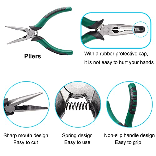 5PCS Upholstery Tools Kit - Dual Head Soft Rubber Mallet Hammer with 2PCS Replacement Head, Nail Tack Remover Tool & Removal Pliers for Furniture Floor Jewelry Craft Project etc