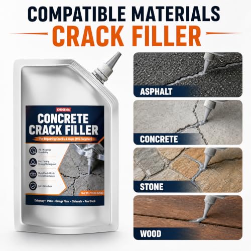 KMOSENIA Concrete Crack Filler, 4 Pack, 5.02 LB Self-Leveling Sealant, Gray