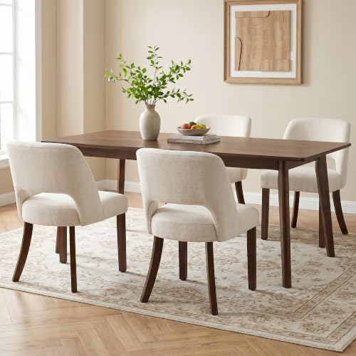 Usaint Upholstered Dining Chairs Set of 4, Modern Fabric Kitchen Chairs - color: Beige