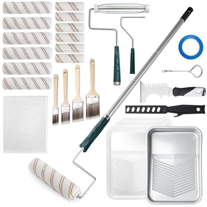 Mister Rui 28 Pack Paint Roller Kit with Extension Pole - size: 28 Pack 9 Inch Paint Roller Kit & Extension Pole