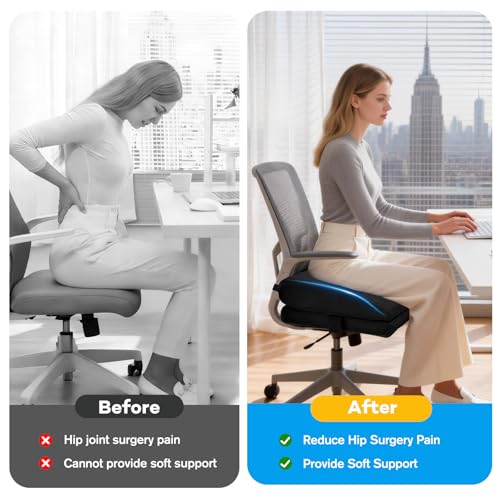 Memory Foam Post Hip Surgery Cushion Adjustable Height Hip Replacement Recovery Cushion with Non Slip Bottom and Strap for for Long Sitting, Cushions for Wheelchair Office Car