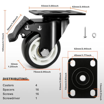 3 Inch Heavy Duty Black Caster Wheel Set of 4,Dual Brake, Silence - color: black, size: 3 inches