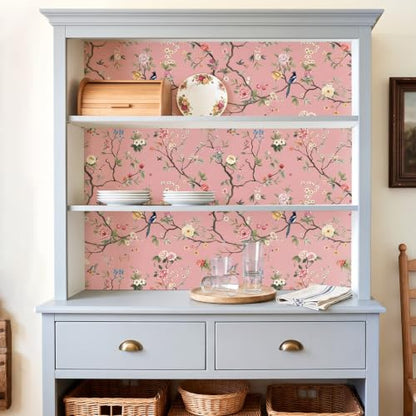 CHIHUT Blush Pink Chinoiserie Bird Floral Peel and Stick Wallpaper - color: Blush Pink, size: 17.7" x 236"