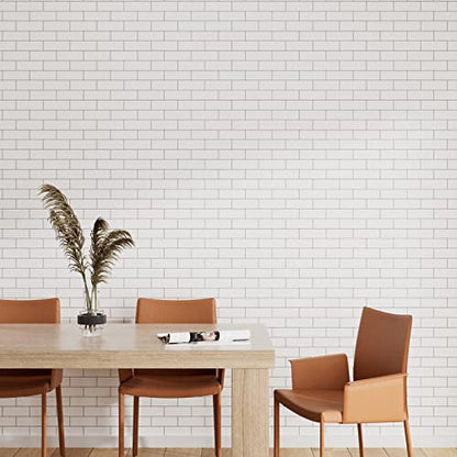 Black White Brick Peel and Stick Wallpaper White Tile Wallpaper Aluminum Subway Tile Contact Paper Roll Removable Waterproof Stick on Kitchen Backsplash School Locker Wall Paper 17.7"x80" - size: 17.7" x 80"