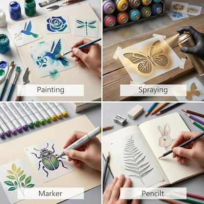 105 Pcs Stencils for Painting Reusable Texture Stencils Floral Stencil Leaf Tree Templates for Painting Wood Canvas Furniture Scrapbooking DIY