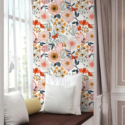 Peel and Stick Wallpaper Floral Wallpaper for Bathroom - color: Retro White