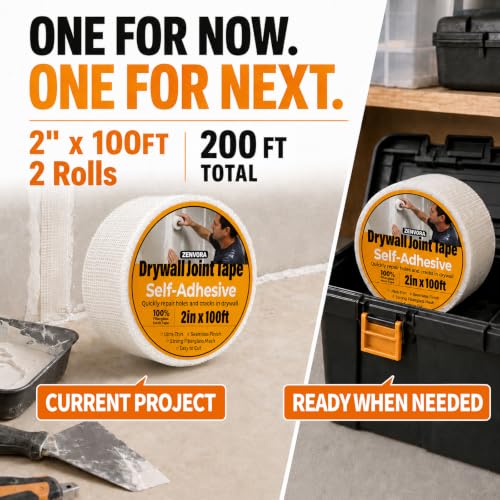 2 Rolls Fiberglass Drywall Mesh Tape, 2in x 100ft Each, Self-Adhesive Hold