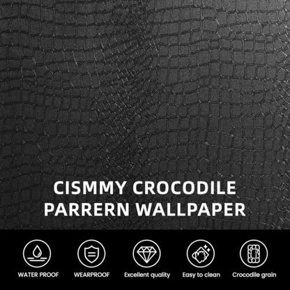 Black Peel and Stick Wallpaper, 15.7'' X 590'' Crocodile Wallpaper - color: Black Crocodile, size: 15.7" x 590"
