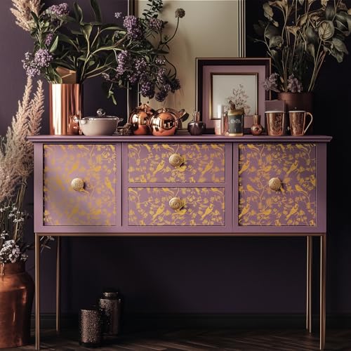 Gold Foil Rub on Transfer for Furniture DTF Transfers for Wood Drawer Decor, Flowers and Birds - style: Flowers and Birds