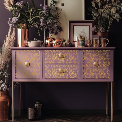 Gold Foil Rub on Transfer for Furniture DTF Transfers for Wood Drawer Decor, Flowers and Birds - style: Flowers and Birds