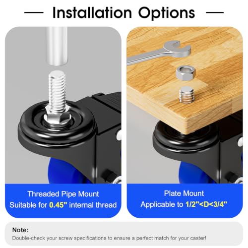 Caster Wheels, Threaded Stem Casters Set of 4 Heavy Duty,1/2"-16 x 1(Stem Diameter 1/2", Length 1"), Dual Locking Caster, Industrial Castor Wheels for Furniture,Carts - color: Black-Blue