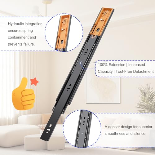 Push to Open Drawer Slides,Soft Close Drawer Slides Rebound Device 2Set18in - color: Black 2set, size: 18INCH