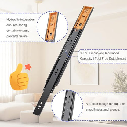 Push to Open Drawer Slides,Soft Close Drawer Slides Rebound Device 2Set14in - color: Black 2set, size: 14INCH