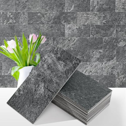 Vamos Tile 100-Pack Peel and Stick Backsplash Tile, 3" x 6" PVC Subway Tile - color: Black Slate