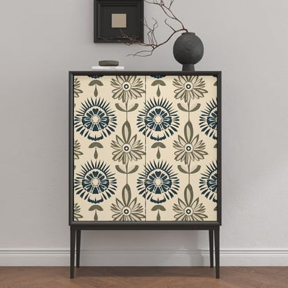 BOKEBEVE Boho Floral Peel and Stick Wallpaper Beige Blue 17.5 x 118In - color: Dark Beige/Blue/Green, size: 17.5" x 118"