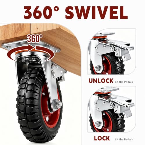 6 Inch Caster Wheels Heavy Duty, Casters Set of 4 Safety Dual Locking Rubber Wheels, 3200LBS Capacity Industrial Swivel Casters for Workbench, Cart, Furniture, Smooth Rolling, with mounting Hardware - size: 6 Inches