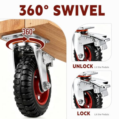 6 Inch Caster Wheels Heavy Duty, Casters Set of 4 Safety Dual Locking Rubber Wheels, 3200LBS Capacity Industrial Swivel Casters for Workbench, Cart, Furniture, Smooth Rolling, with mounting Hardware - size: 6 Inches