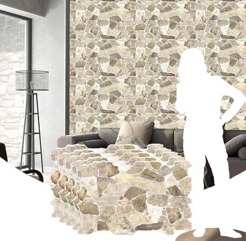 Dundee Deco 3D Stone Wall Panels PVC - Pack of 5, 39"x25" Panel, Covers 33.5 sq. ft - Brown Beige Wall Paneling for Interior Wall Decor - size: Pack of 5 (39" x 25")