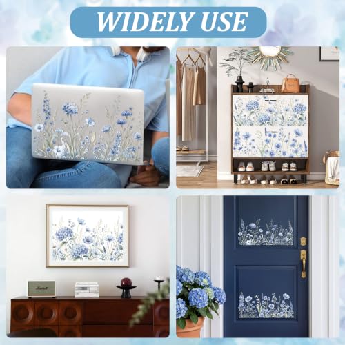 Rub On Transfers for Crafts, 3pcs Blue Wildflower Transfers Spring UV DTF Stickers Waterproof Decals Furniture for Cup Wood Scrapbook DIY Planner Home Door - color: Blue Wild Flower